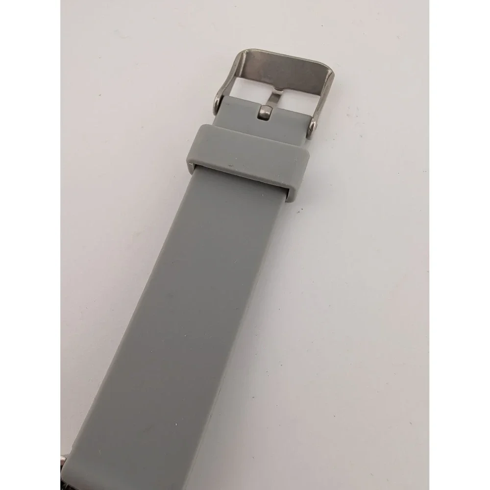 Women's Watch 38mm Silver Case Gray Silicone Band- New Battery